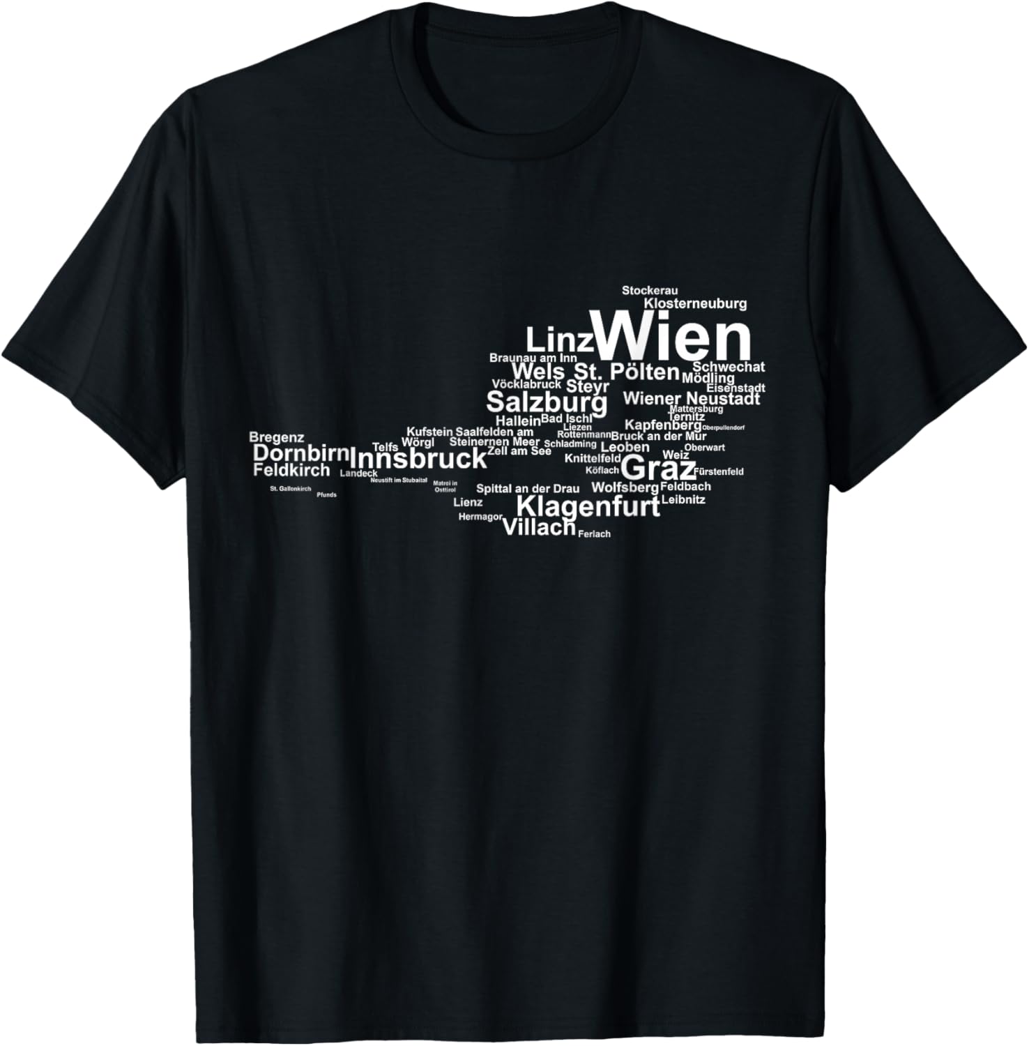 Austria Map Outline Silhouette Cities Holiday Travel Vienna T-Shirt - T-Shirt | Black