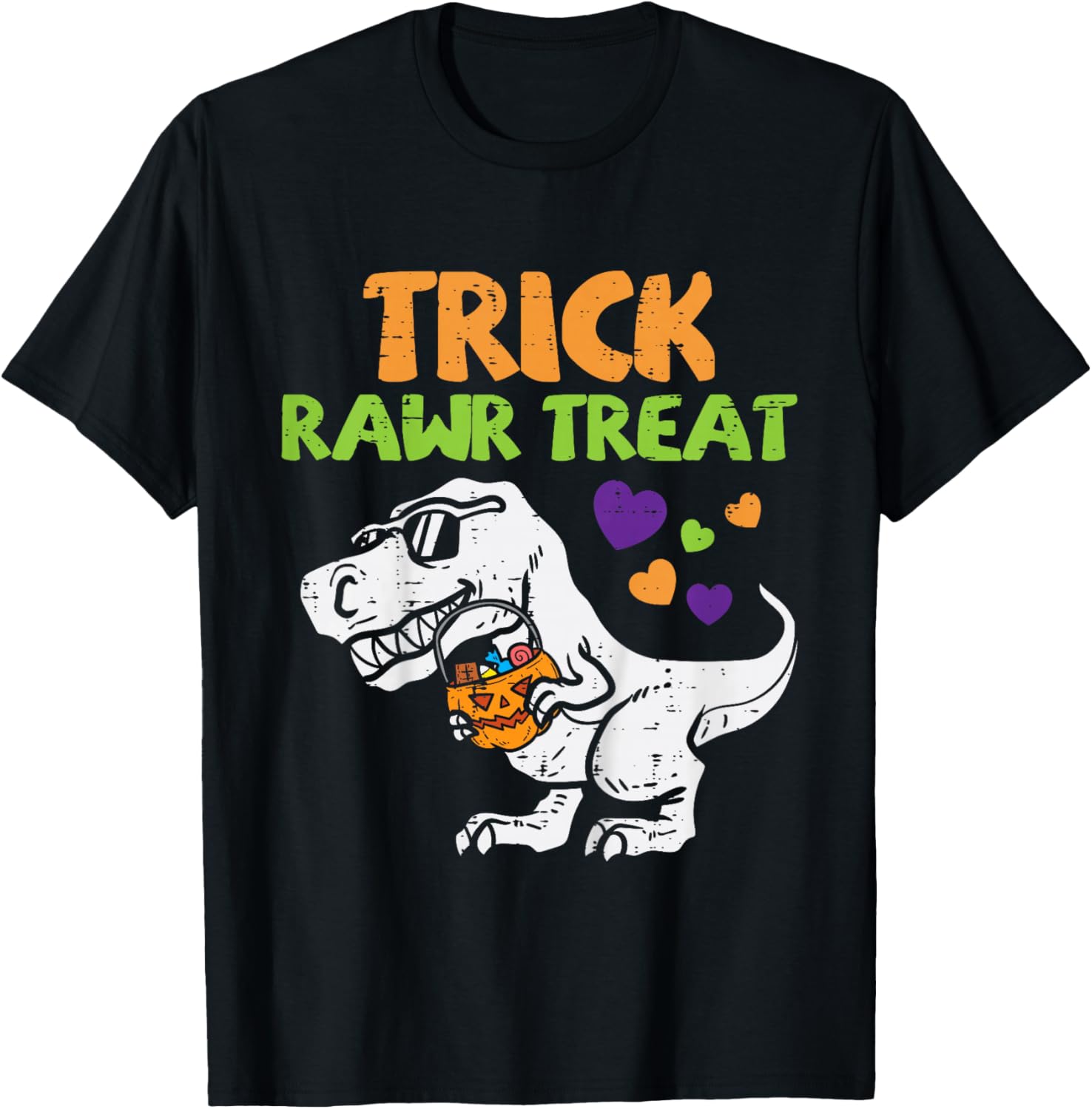 Kids Trick Rawr Treat Dinosaur Trex Toddler Boys Halloween Kids T-Shirt - T-Shirt | Black