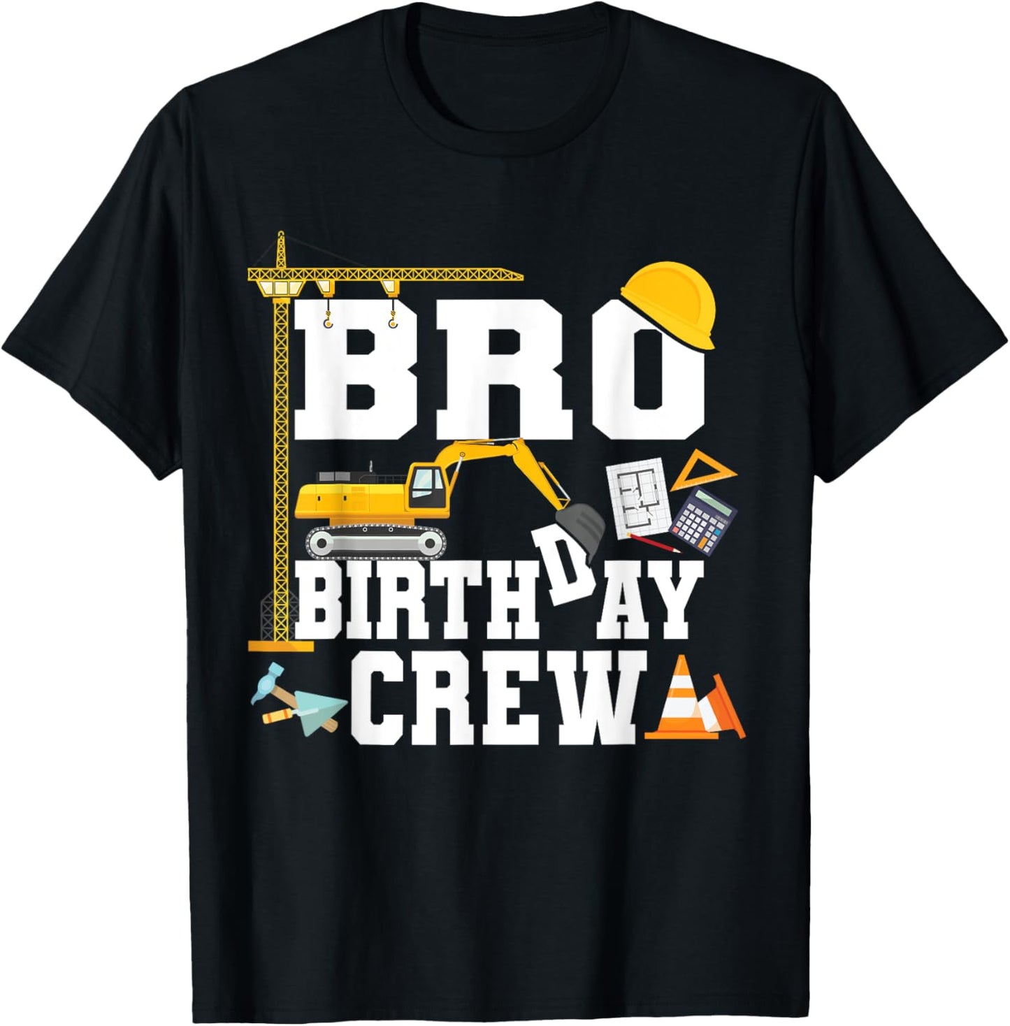 Bro Birthday Crew Shirt Brother Construction Birthday Party T-Shirt - T-Shirt | Black