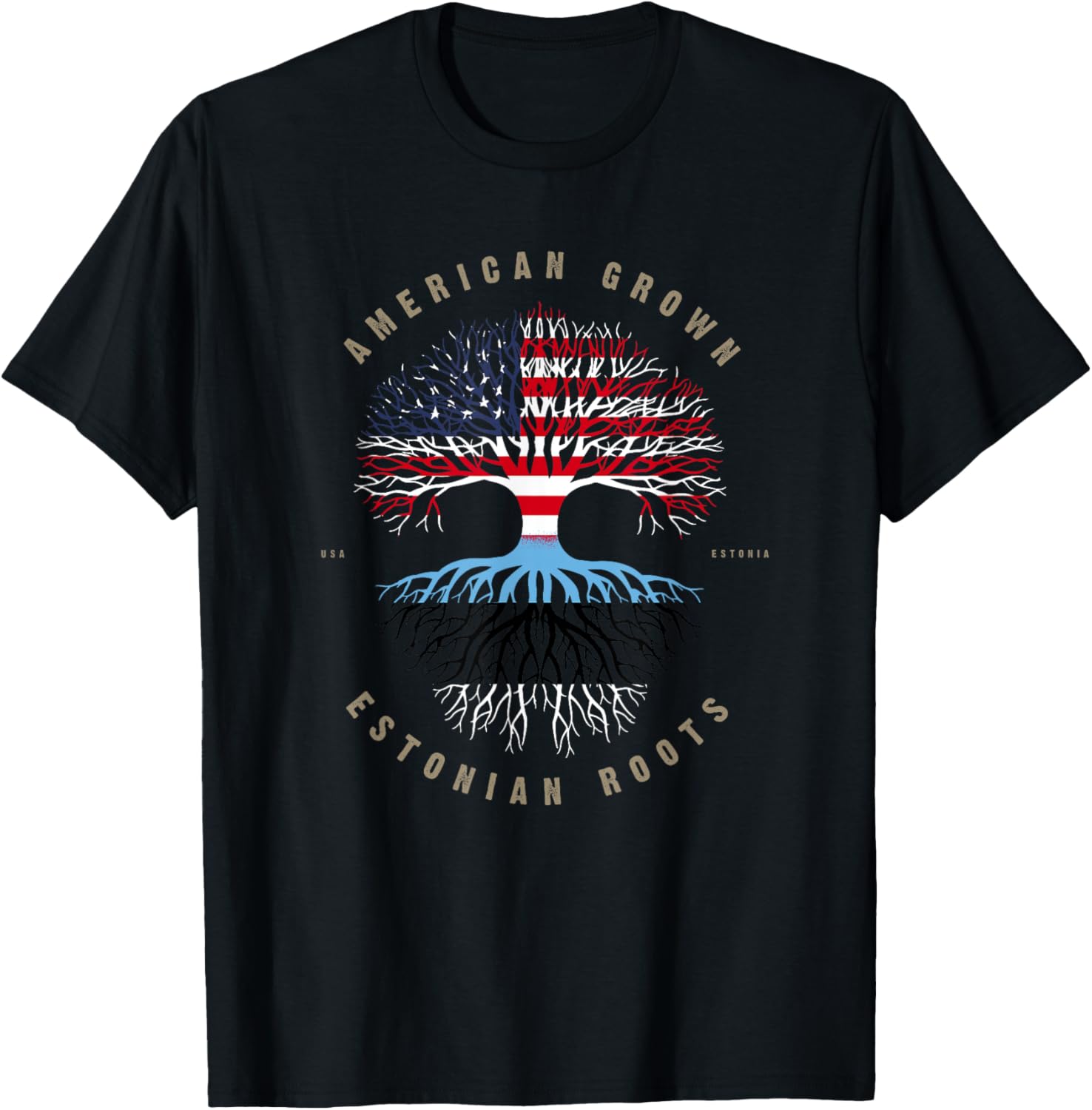 American Grown Estonian Roots Estonia Flag T-Shirt - T-Shirt | Black