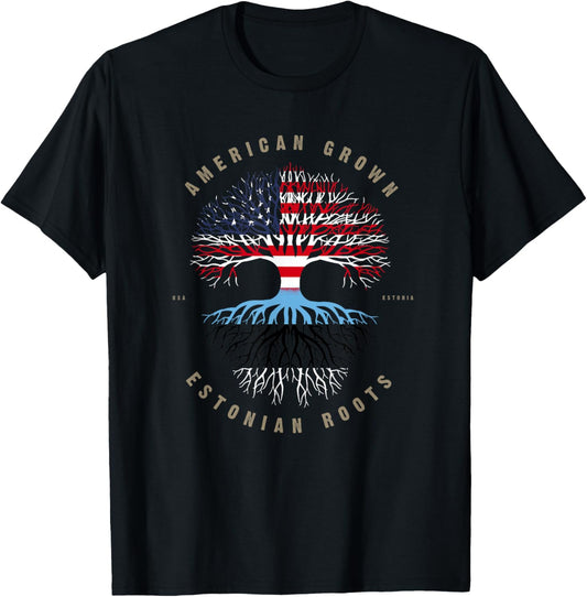 American Grown Estonian Roots Estonia Flag T-Shirt - T-Shirt | Black