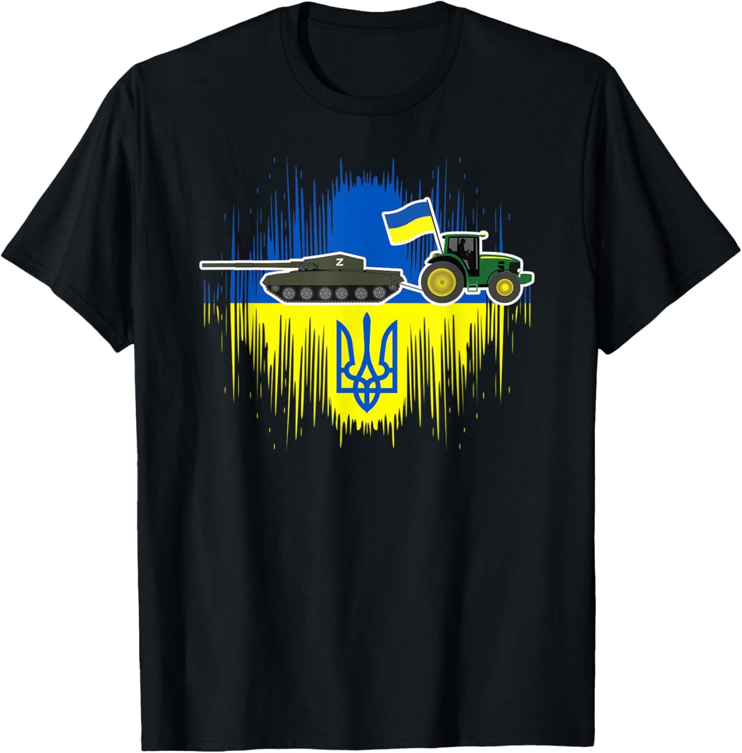 Funny Ukrainian Farmer Steals Tank Ukraine Flag Tryzub T-Shirt - T-Shirt | Black