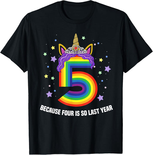 5 Years Old Birthday Girl Unicorn Rainbow 5th Birthday Gift T-Shirt - T-Shirt | Black