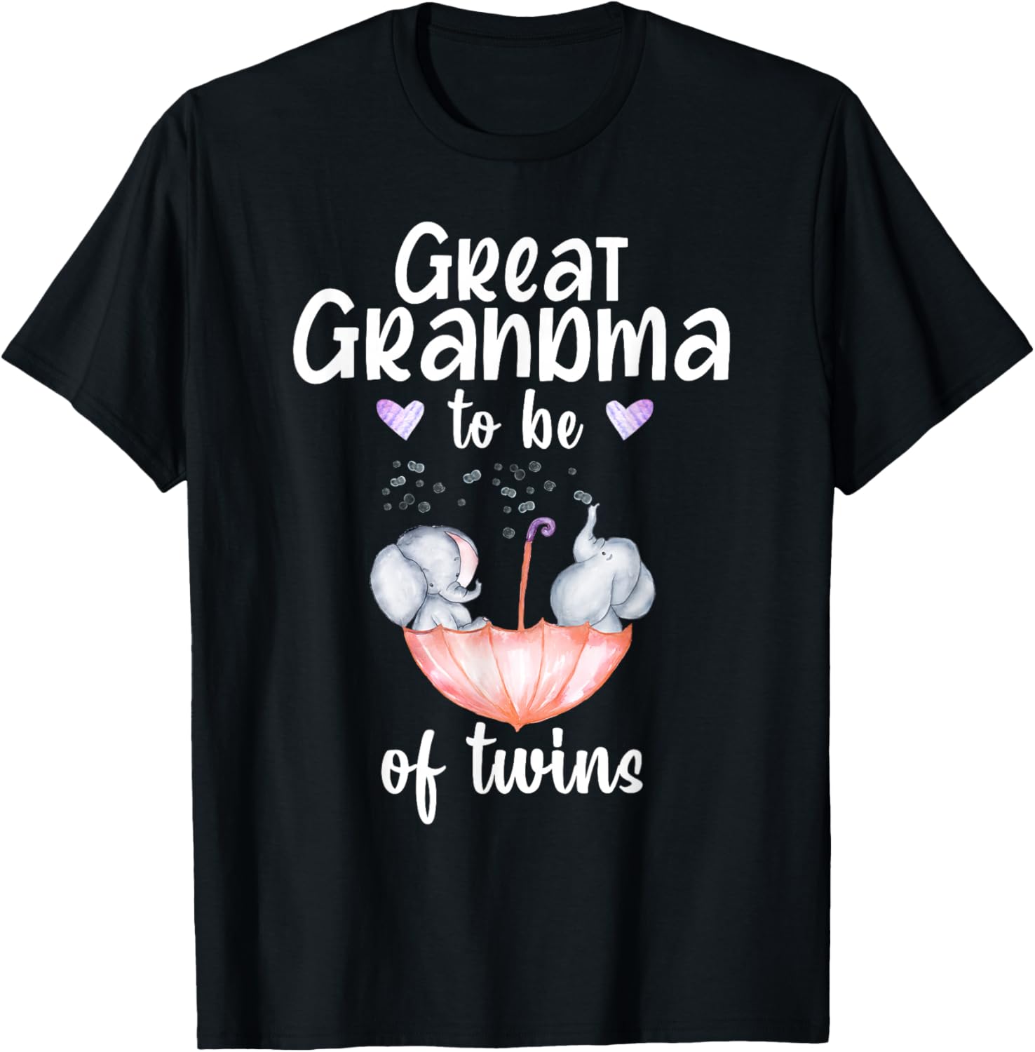 Great Grandma To Be Of Twins Baby Shower Elephant T-Shirt - T-Shirt | Black