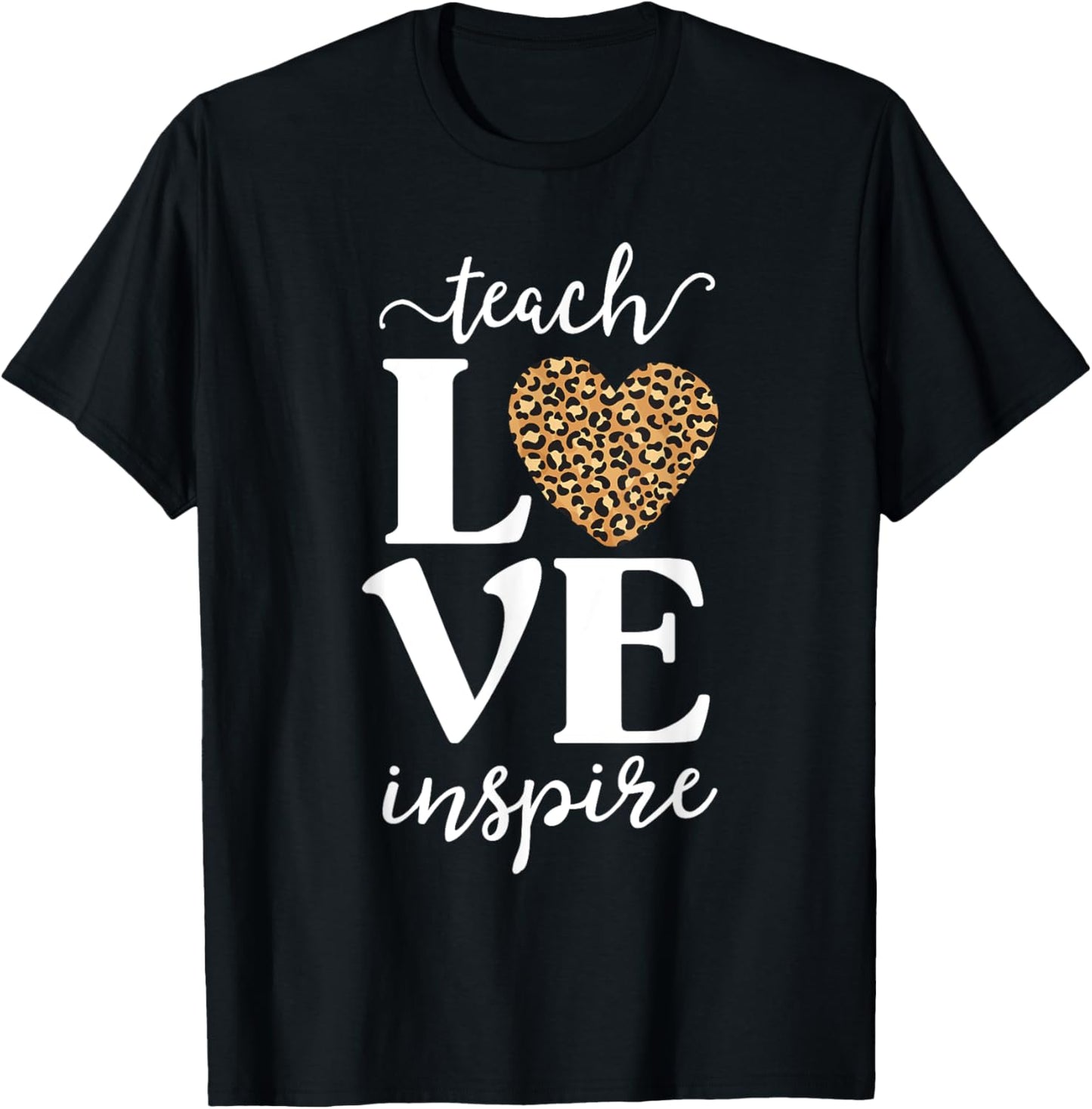Love Leopard Print Teacher Cheetah School Inspire Teach Women Girls Kids T-Shirt - T-Shirt | Black