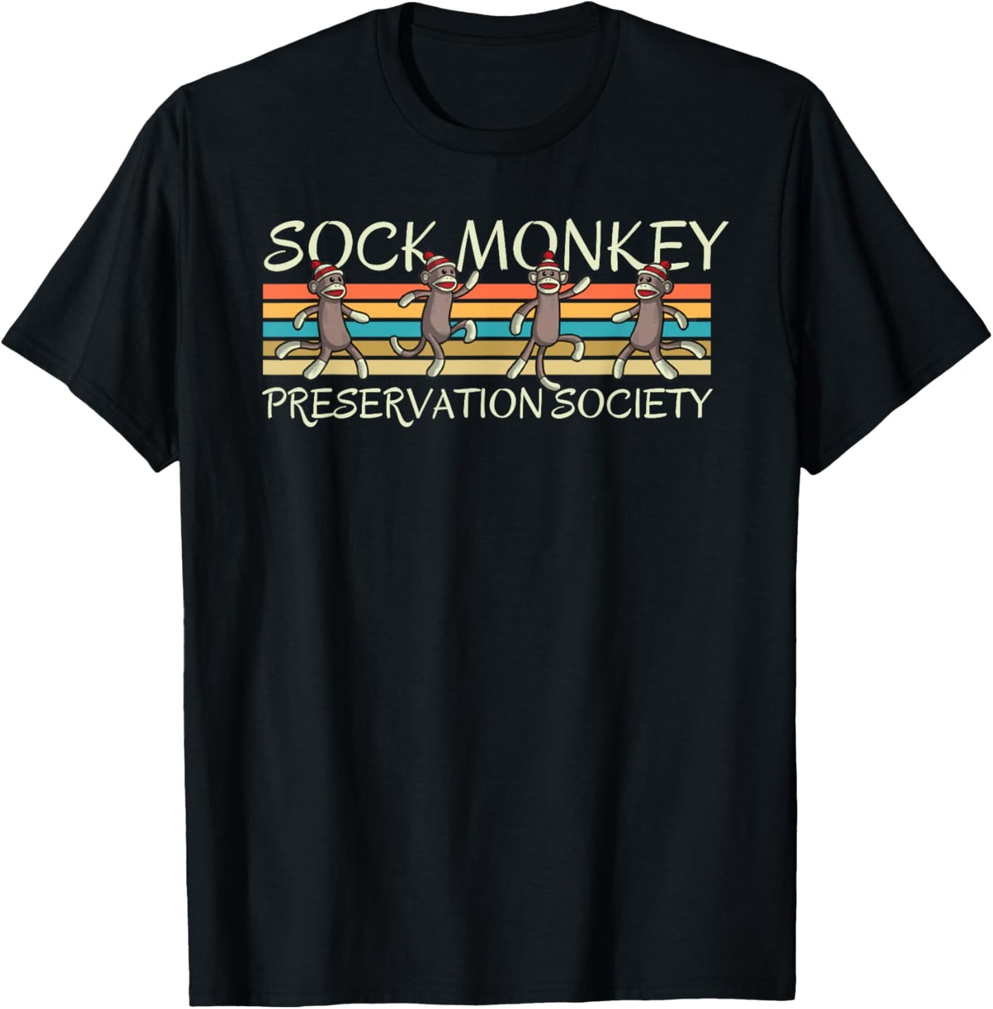 Sock Monkey Preservation Society Retro Vintage Stripes T-Shirt - T-Shirt | Black