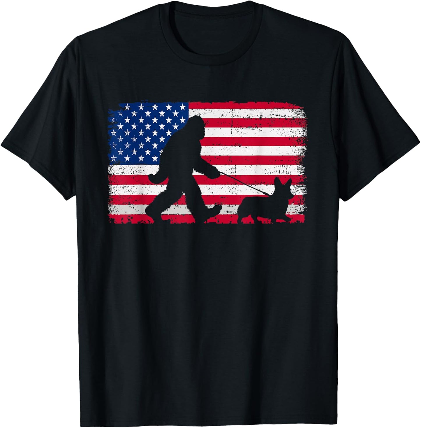 Retro Corgi 4th of July US American Flag Patriotic T-Shirt - T-Shirt | Black
