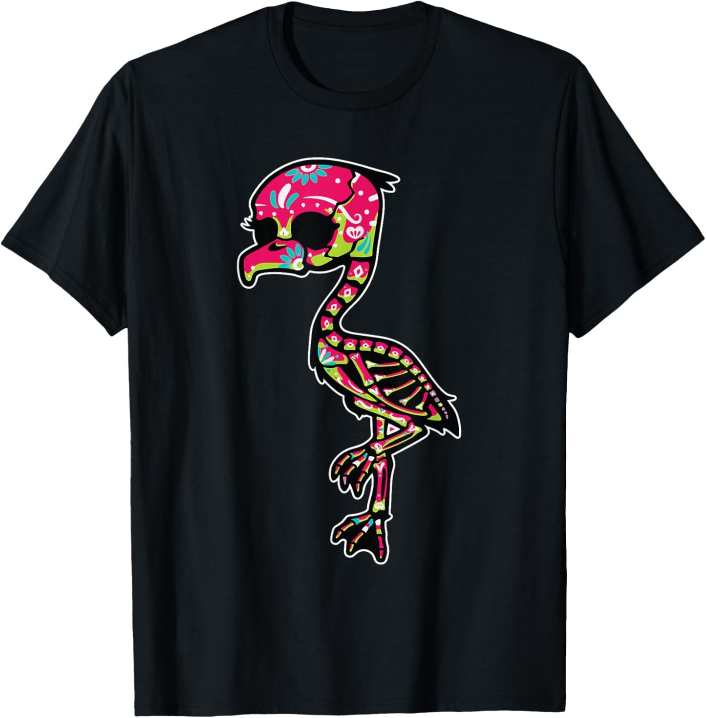 Flamingo Sugar Skull Dia De Los Muertos Mexican Day Of Dead T-Shirt - T-Shirt | Black