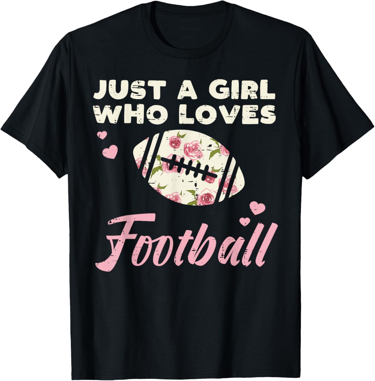 Just A Girl Who Loves American Football Flowers Girls Women T-Shirt - T-Shirt | Black