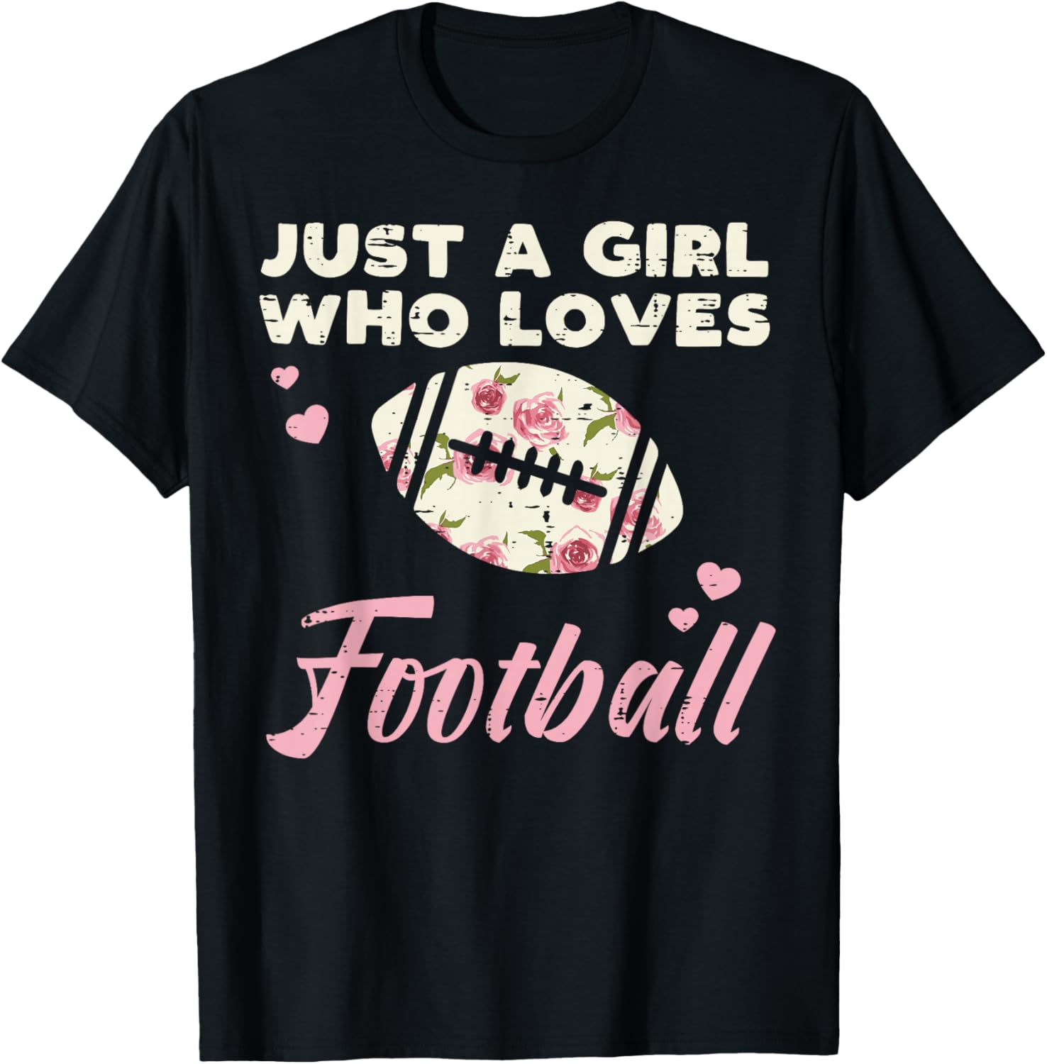 Just A Girl Who Loves American Football Flowers Girls Women T-Shirt - T-Shirt | Black