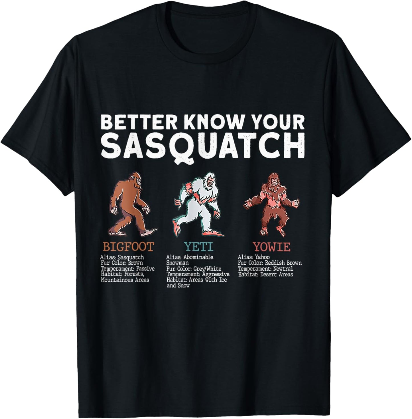 Better Know Your Sasquatch Bigfoot Yeti Yowie Funny T-Shirt - T-Shirt | Black