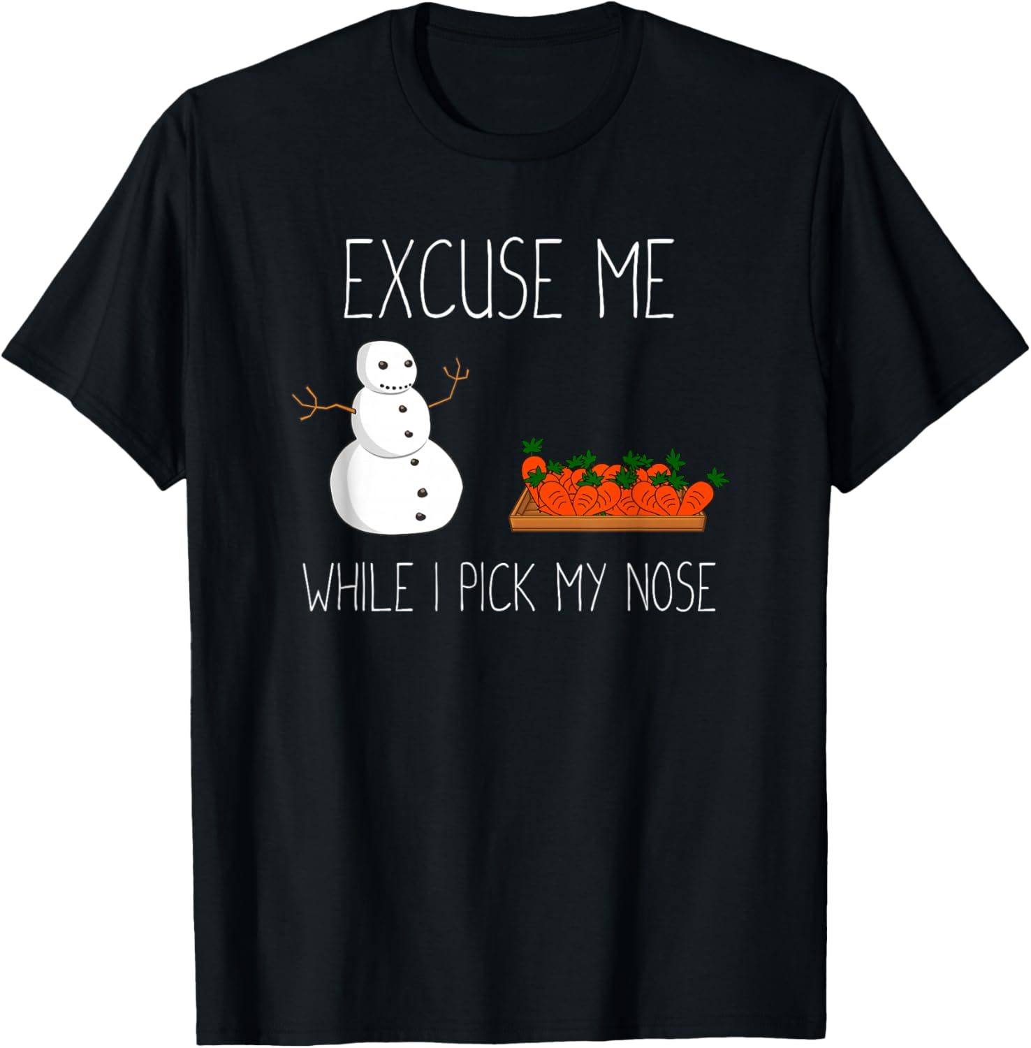 Snowman Picking Nose. Funny Christmas Pun. Boys Men Xmas T-Shirt - T-Shirt | Black