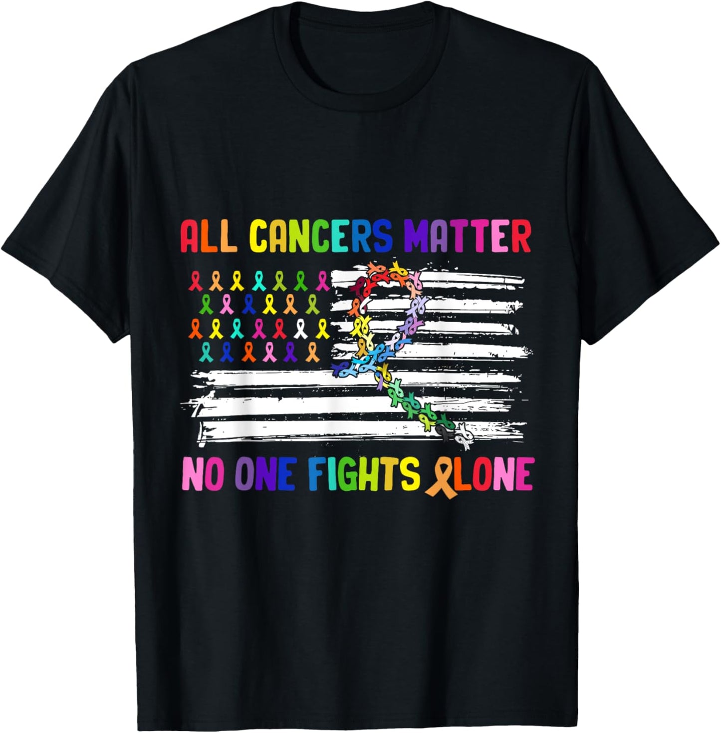 No One Fights Cancer Alone US Flag T-Shirt - T-Shirt | Black