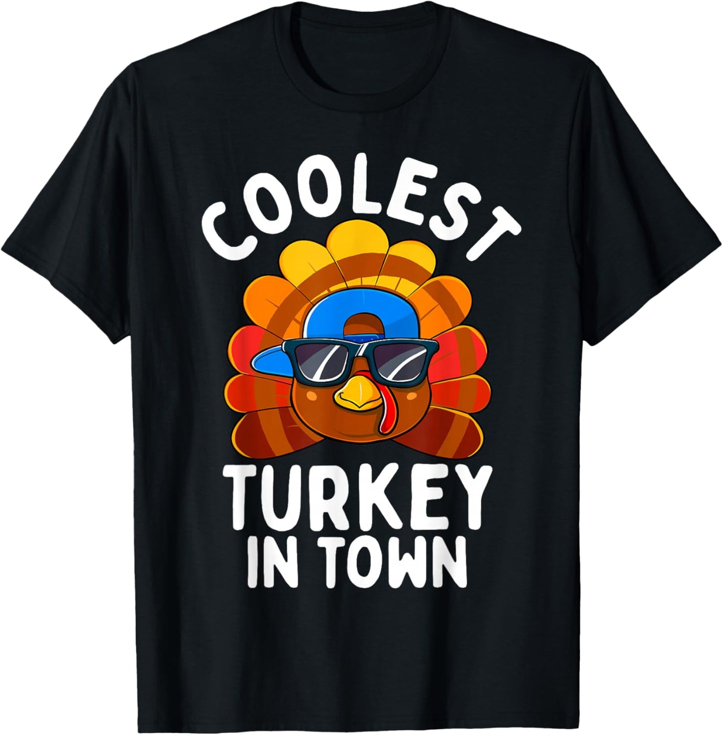 Boys Thanksgiving Kids Toddler Cute Coolest Turkey In Town T-Shirt - T-Shirt | Black