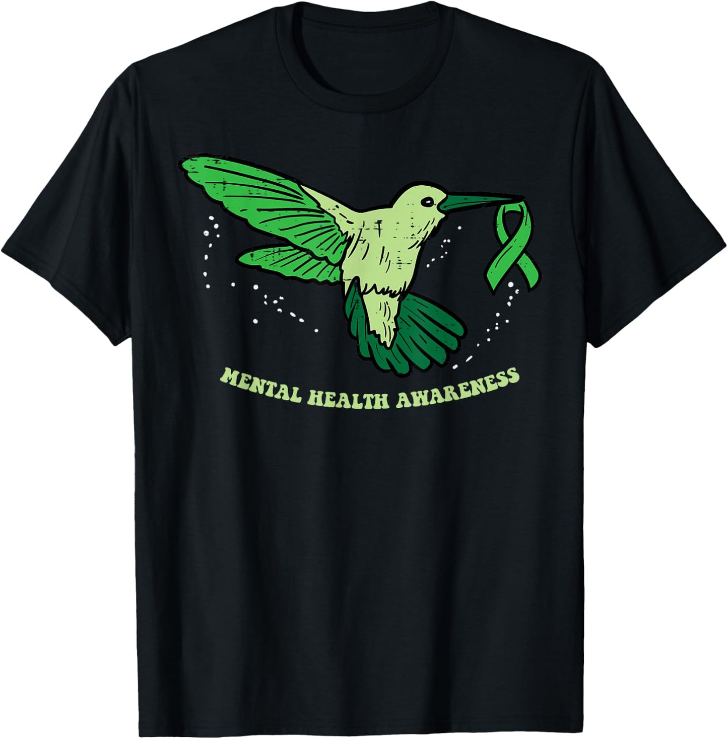 Mental Health Ribbon Bird Aware Hummingbird Men Women Kids T-Shirt - T-Shirt | Black