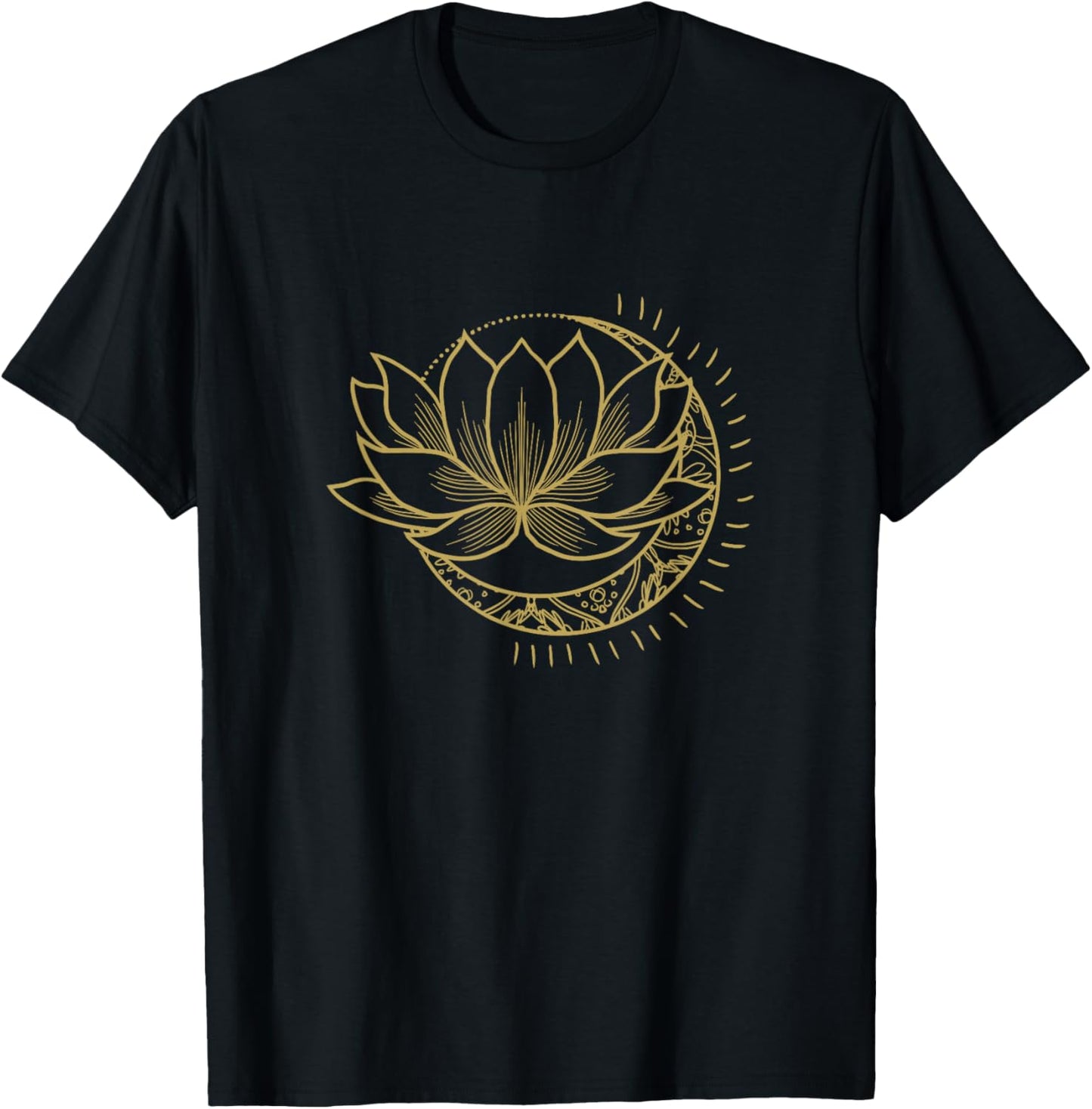 Minimal Crescent Moon Lotus Flower Space Yoga Meditation Art T-Shirt - T-Shirt | Black