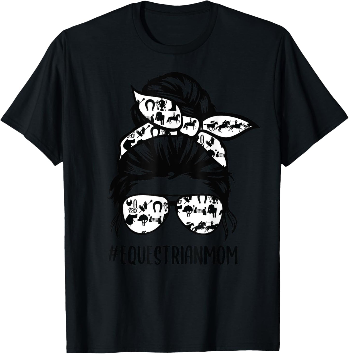 Equestrian Mom life messy bun hair Horse Show Mom Horseback T-Shirt - T-Shirt | Black