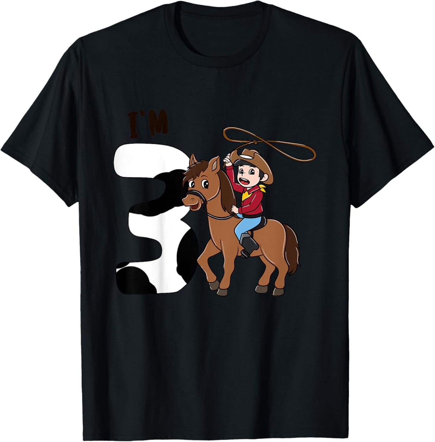 Kids I'm 3 Cute Horse Riding Cowboy 3rd Birthday Boys T-Shirt - T-Shirt | Black