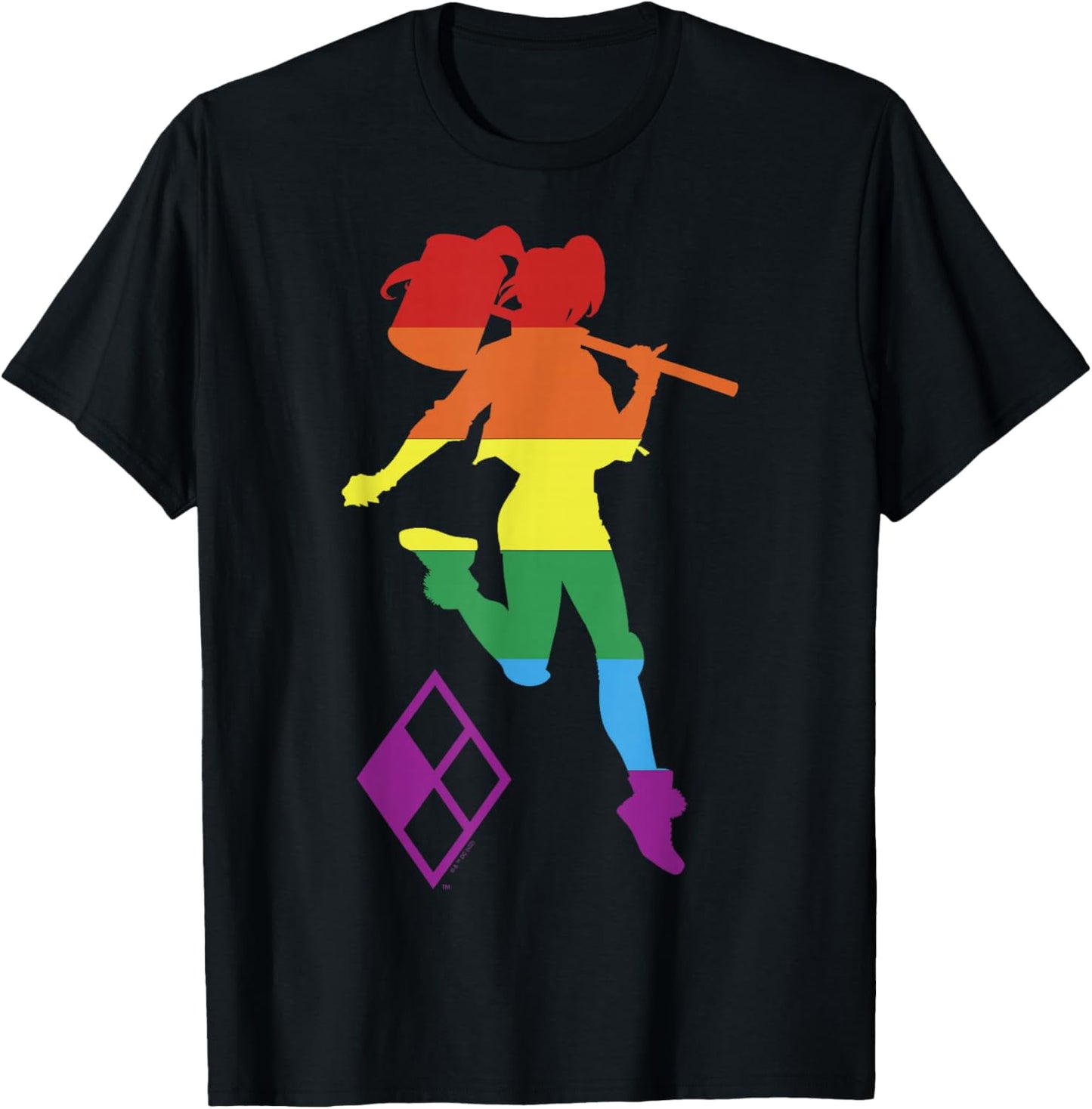 DC Comics Pride Justice League Harley Quinn Rainbow Stripe T-Shirt - T-Shirt | Black