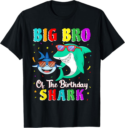 Big Bro Of The Shark Birthday Family Birthday Little Brother T-Shirt - T-Shirt | Black