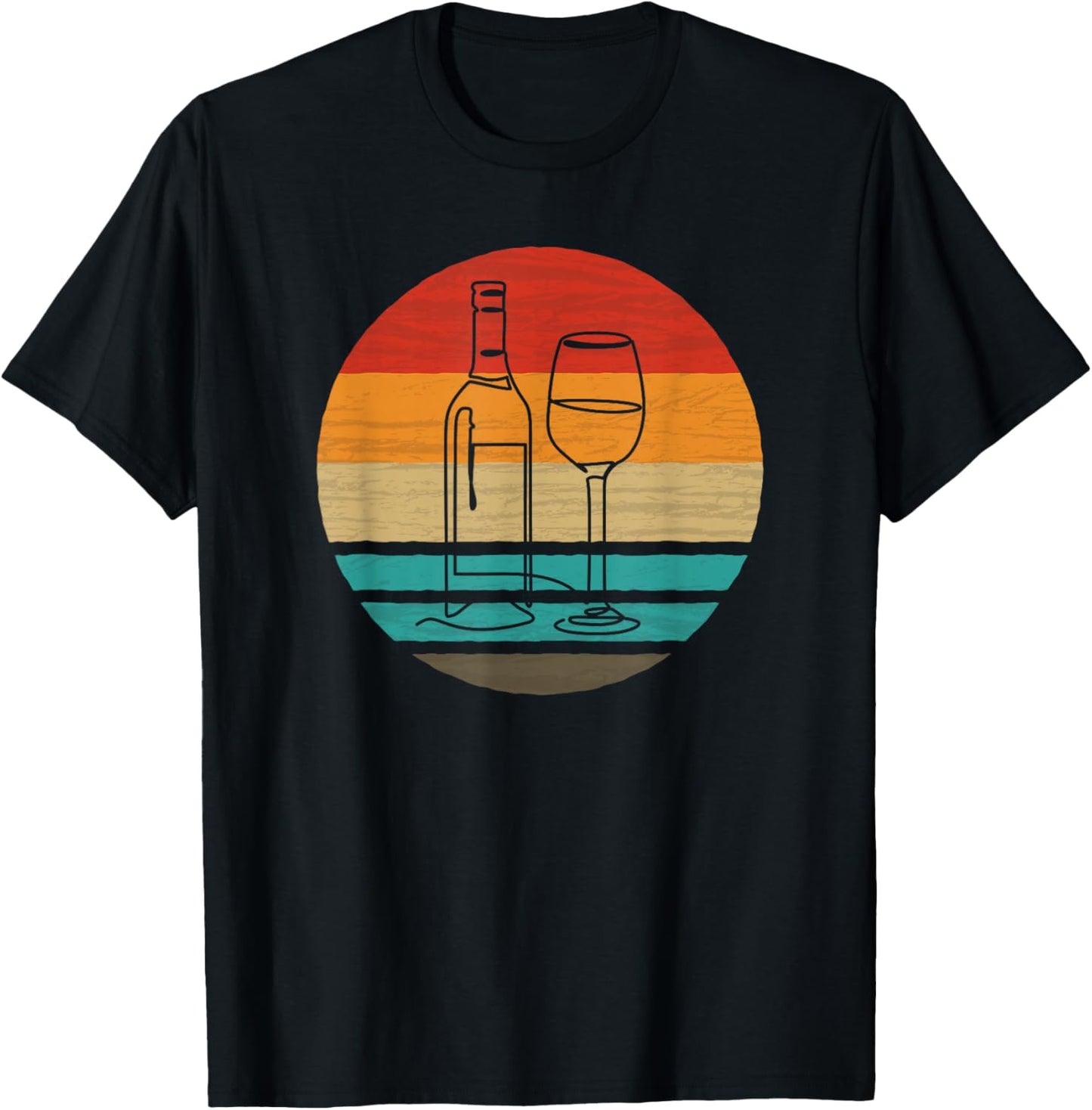 Wine Bottle Glass Line Art Retro Style Vintage T-Shirt - T-Shirt | Black