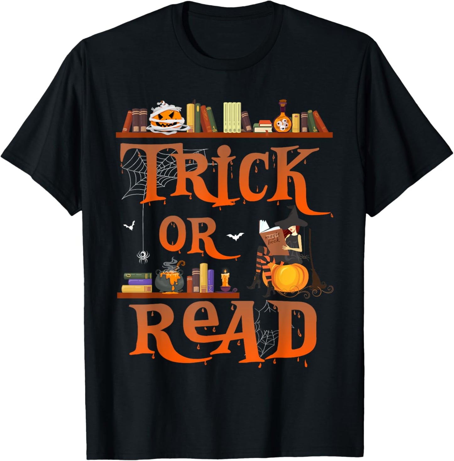 Librarian Trick or Read Library Event Halloween Book Lovers T-Shirt - T-Shirt | Black