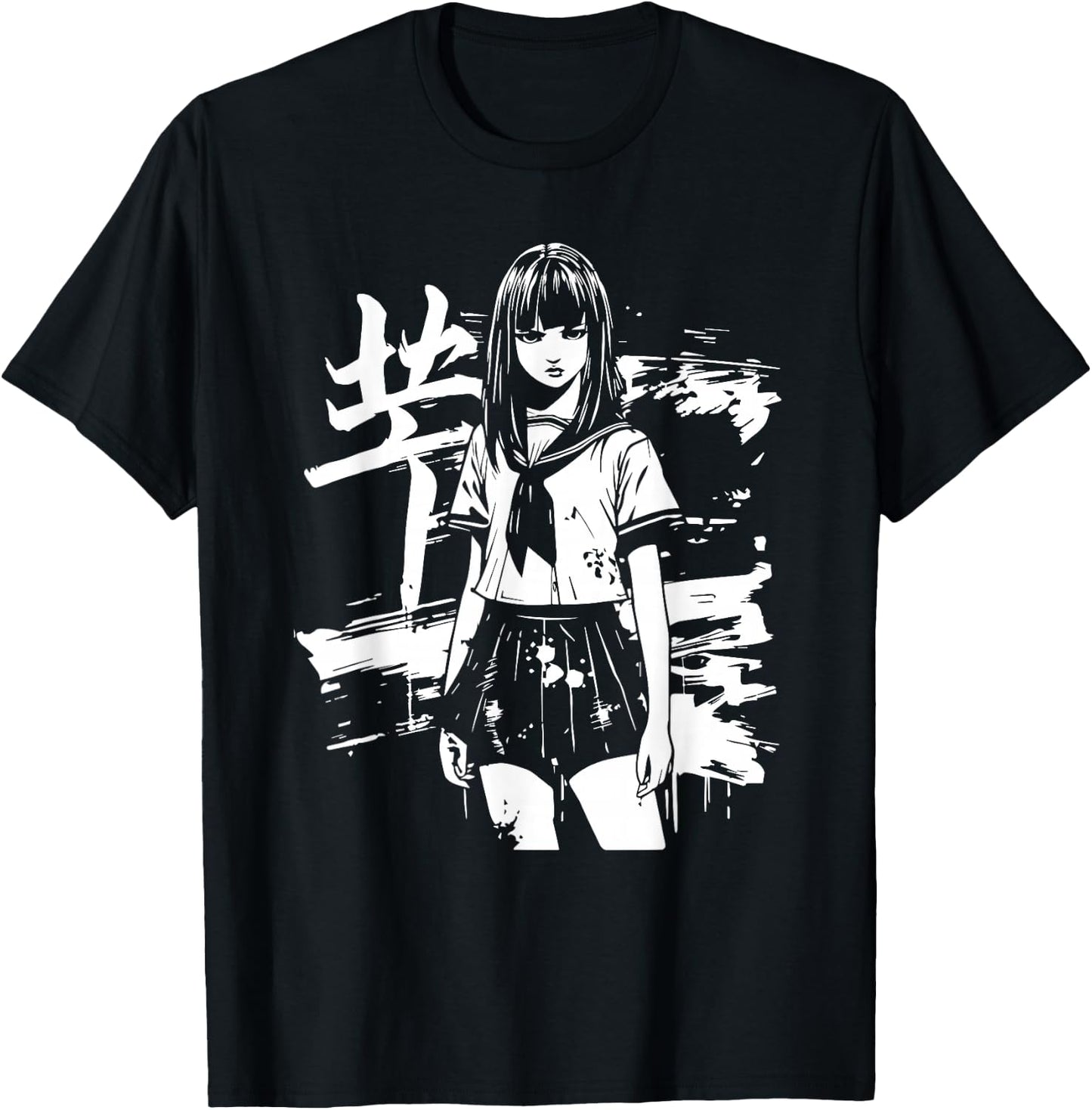 Anime Horror Girl Aesthetic Soft Grunge Waifu Japanese Otaku T-Shirt - T-Shirt | Black
