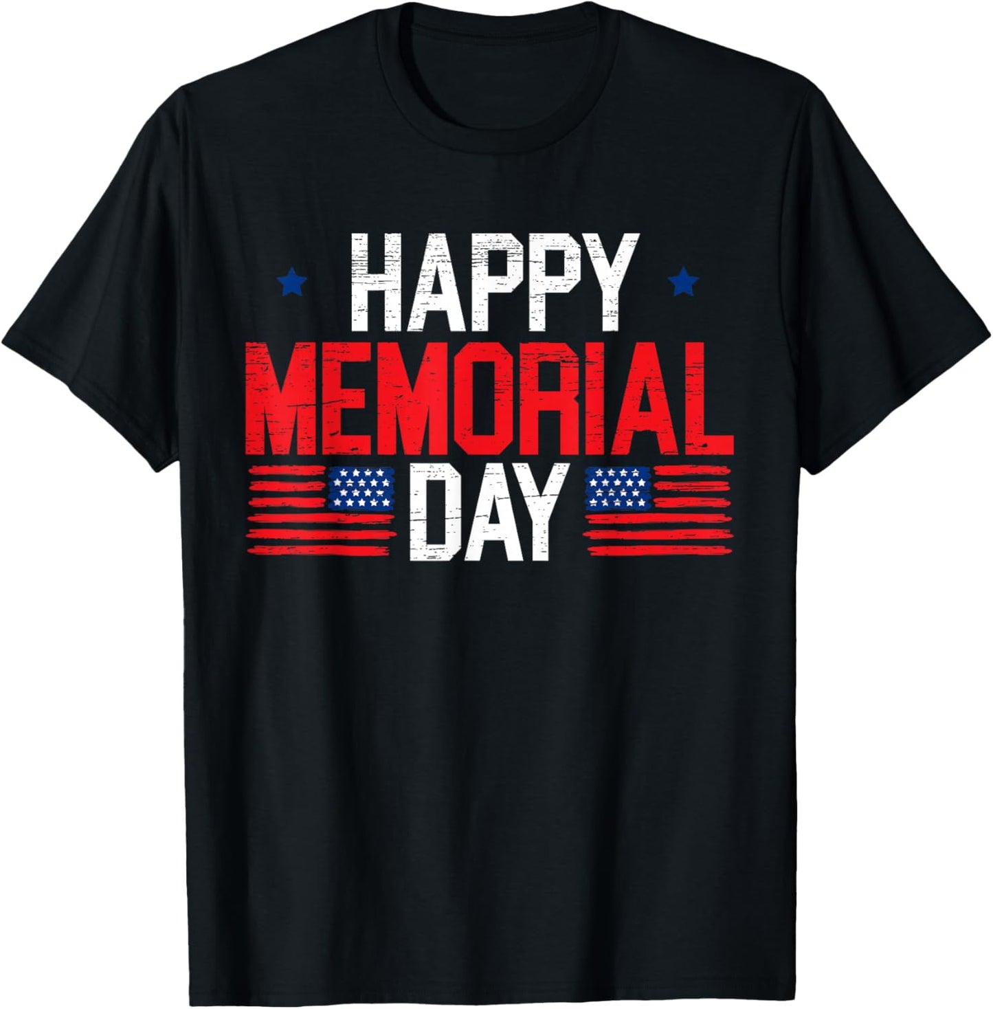 Happy Memorial Day USA Flag American Patriotic Armed Forces T-Shirt - T-Shirt | Black