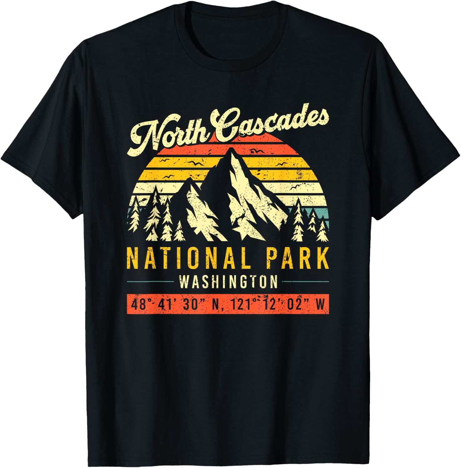 North Cascades Washington Vintage Retro National Park T-Shirt - T-Shirt | Black