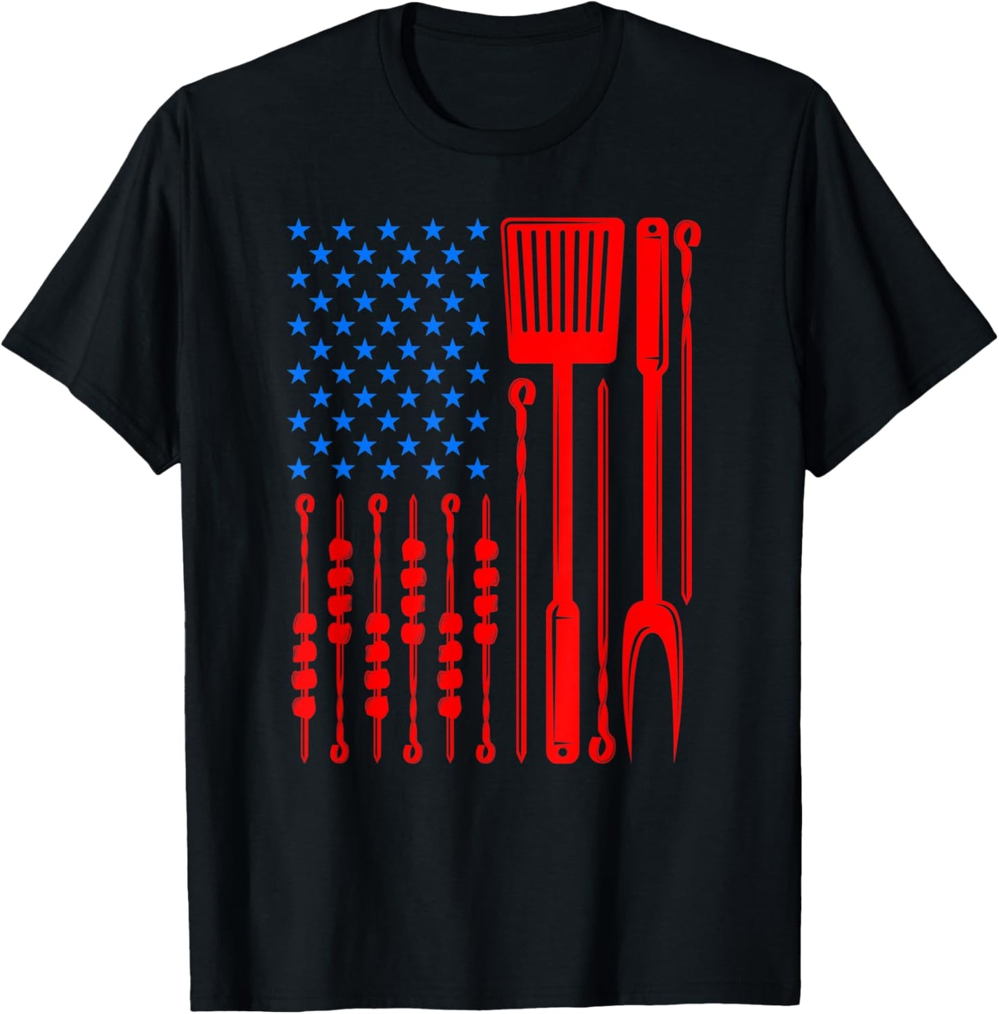 Barbecue Son Dad Husband Fathers Day Funny American Flag Men T-Shirt - T-Shirt | Black