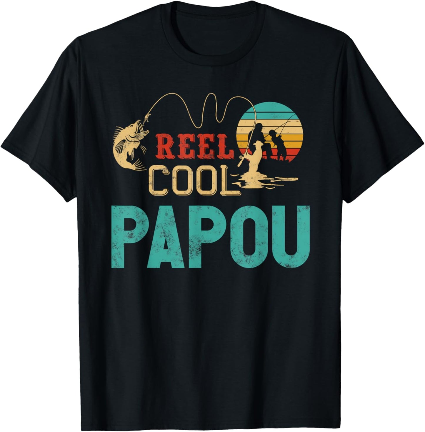 Reel Cool Papou vintage funny fishing rod gifts for Papou T-Shirt - T-Shirt | Black