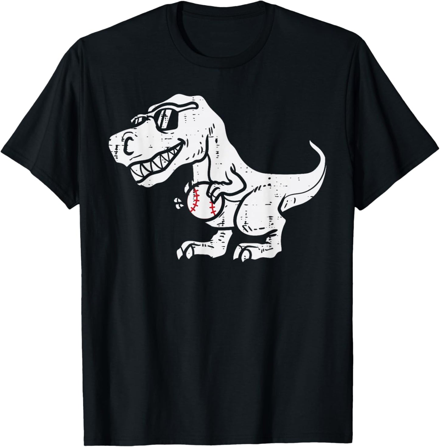 Trex Dinosaur Baseball Cute Sports Catcher Player Kids Boys T-Shirt - T-Shirt | Black