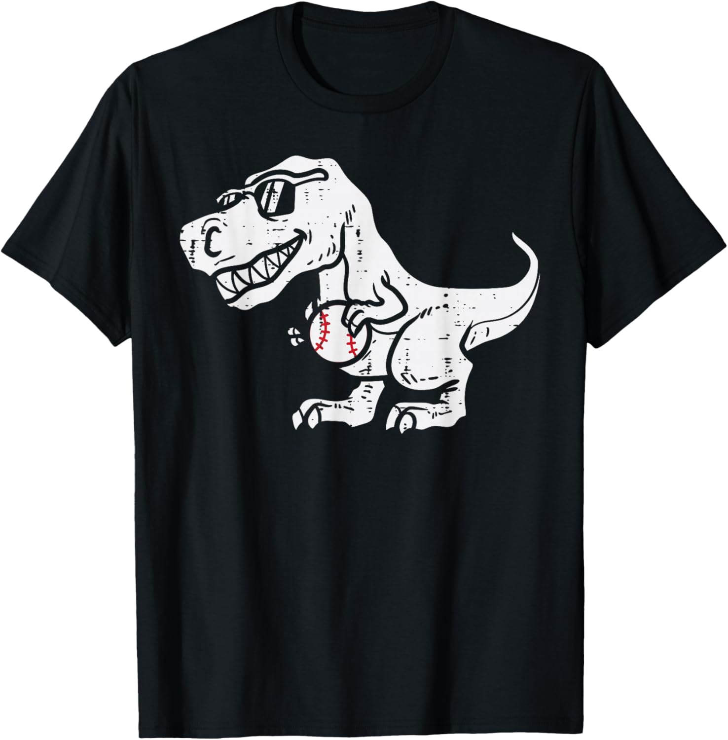 Trex Dinosaur Baseball Cute Sports Catcher Player Kids Boys T-Shirt - T-Shirt | Black