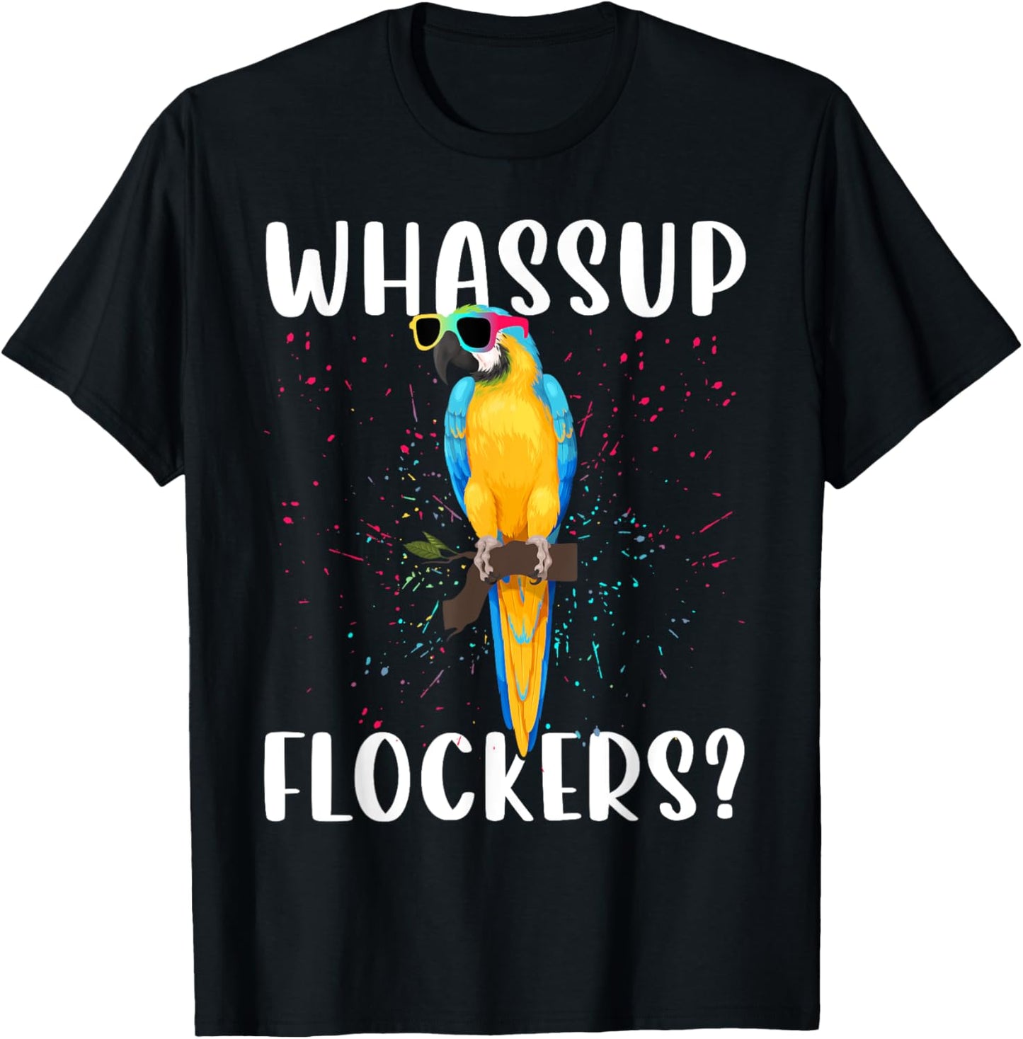 Whassup Flockers Shirt Macaw Shirt Blue Yellow Macaw T-Shirt - T-Shirt | Black