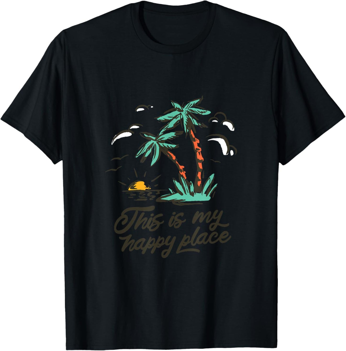 Summer Vintage Palm Tree - This is My Happy Place T-Shirt - T-Shirt | Black