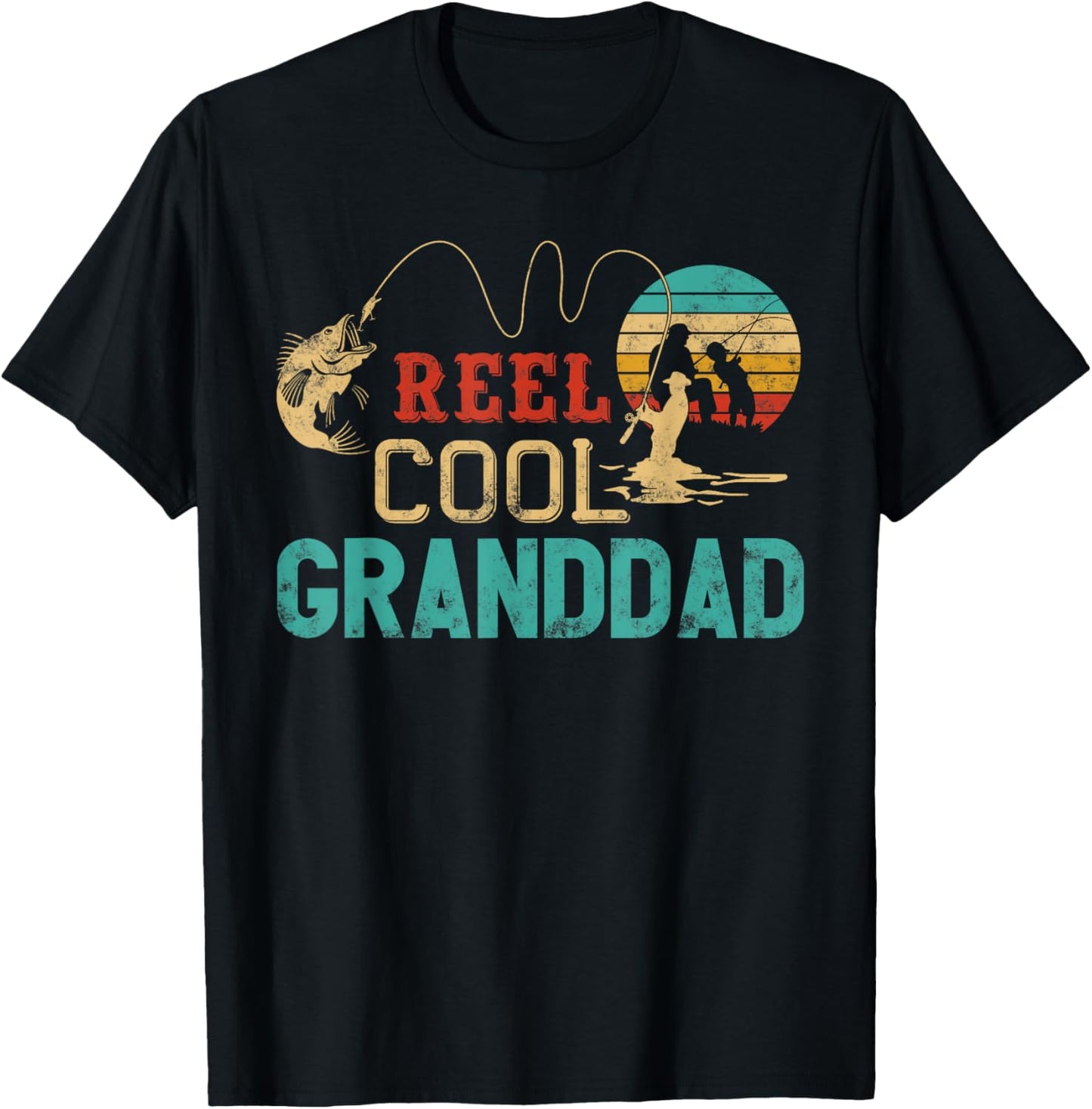 Reel Cool Granddad vintage funny fishing rod gifts grandpa T-Shirt - T-Shirt | Black