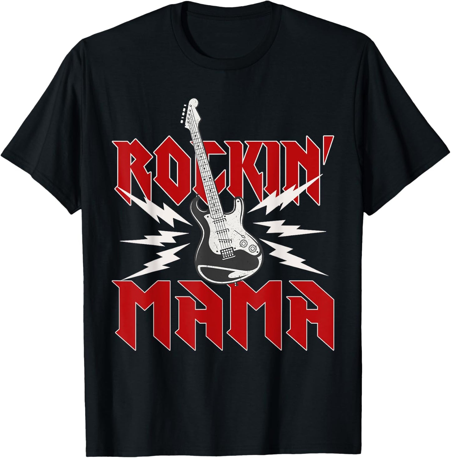 Mama Rockin One Birthday Family Matching Rock Guitar T-Shirt - T-Shirt | Black