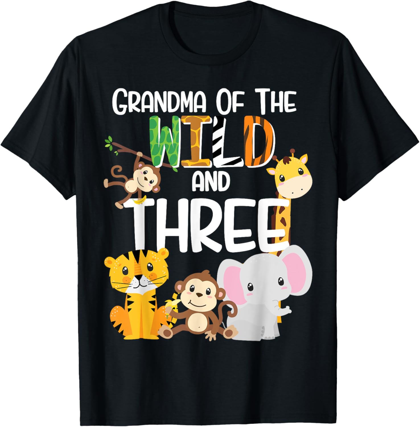 Grandma of the Wild and 3 Zoo Theme Birthday Safari Jungle T-Shirt - T-Shirt | Black