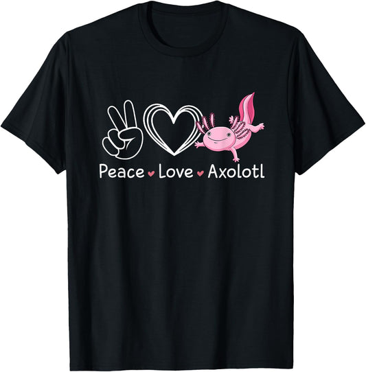 Peace Love Axolotl Pajamas Girls Retro Axolotl Lover Axolotl T-Shirt - T-Shirt | Black