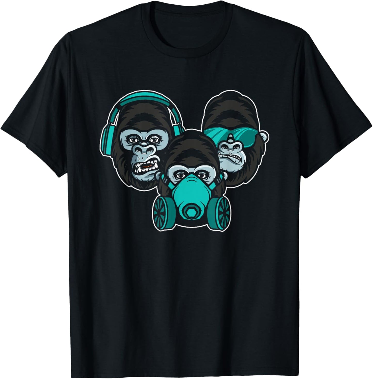 See Speak Hear No Evil Japan Japanese Wise Monkeys Gorilla T-Shirt - T-Shirt | Black