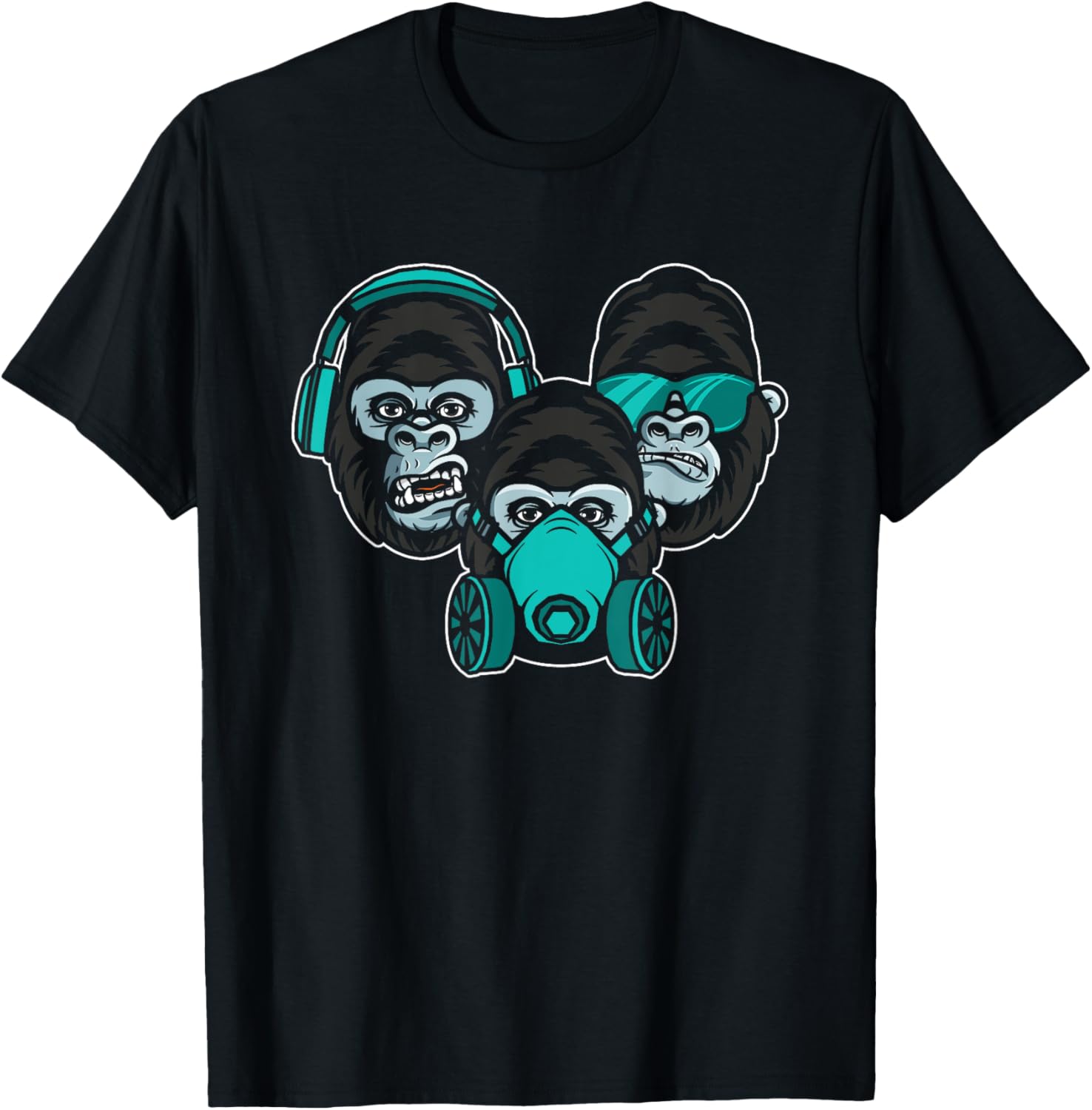 See Speak Hear No Evil Japan Japanese Wise Monkeys Gorilla T-Shirt - T-Shirt | Black