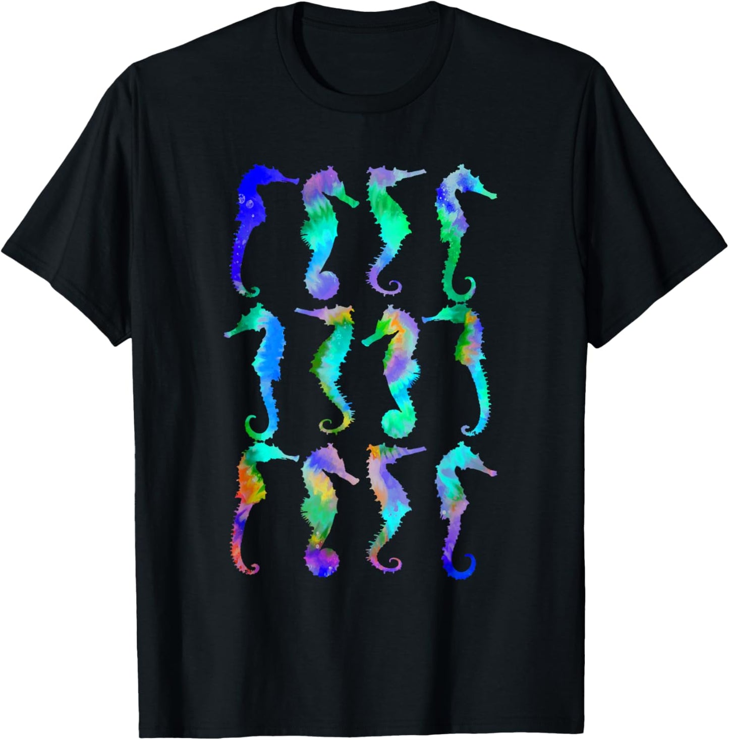 Sea Fish Underwater Aquarium Ocean Biology Tie Dye Seahorse T-Shirt - T-Shirt | Black