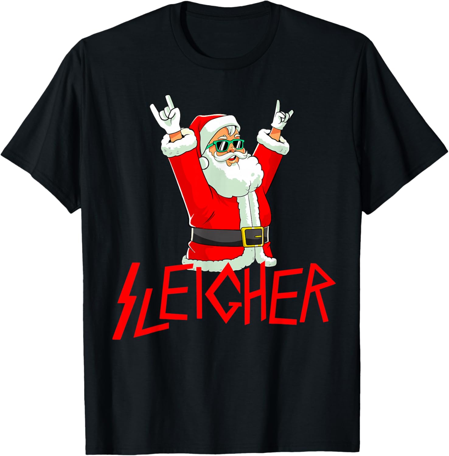 Sleigher Funny Christmas Heavy Metal Music Gifts Men Women T-Shirt - T-Shirt | Black