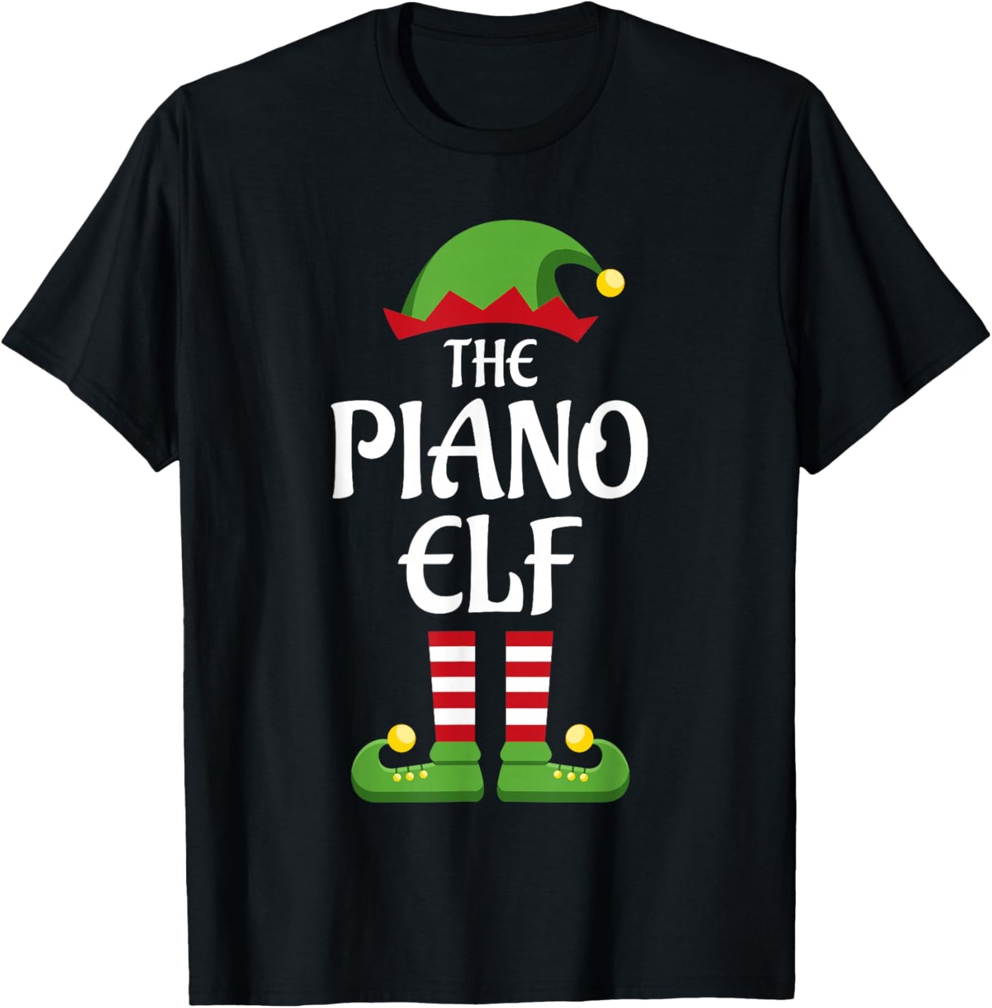 Piano Elf Family Matching Group Christmas T-Shirt - T-Shirt | Black