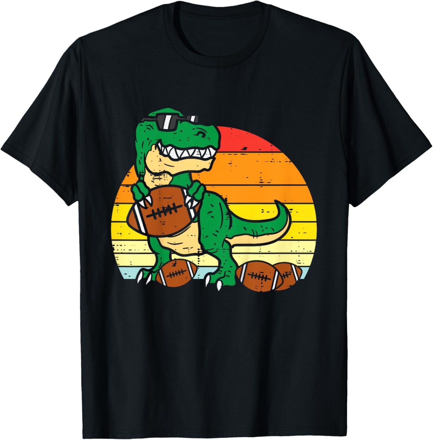Kids American Football Trex Retro Dinosaur Boys Kids Toddlers T-Shirt - T-Shirt | Black