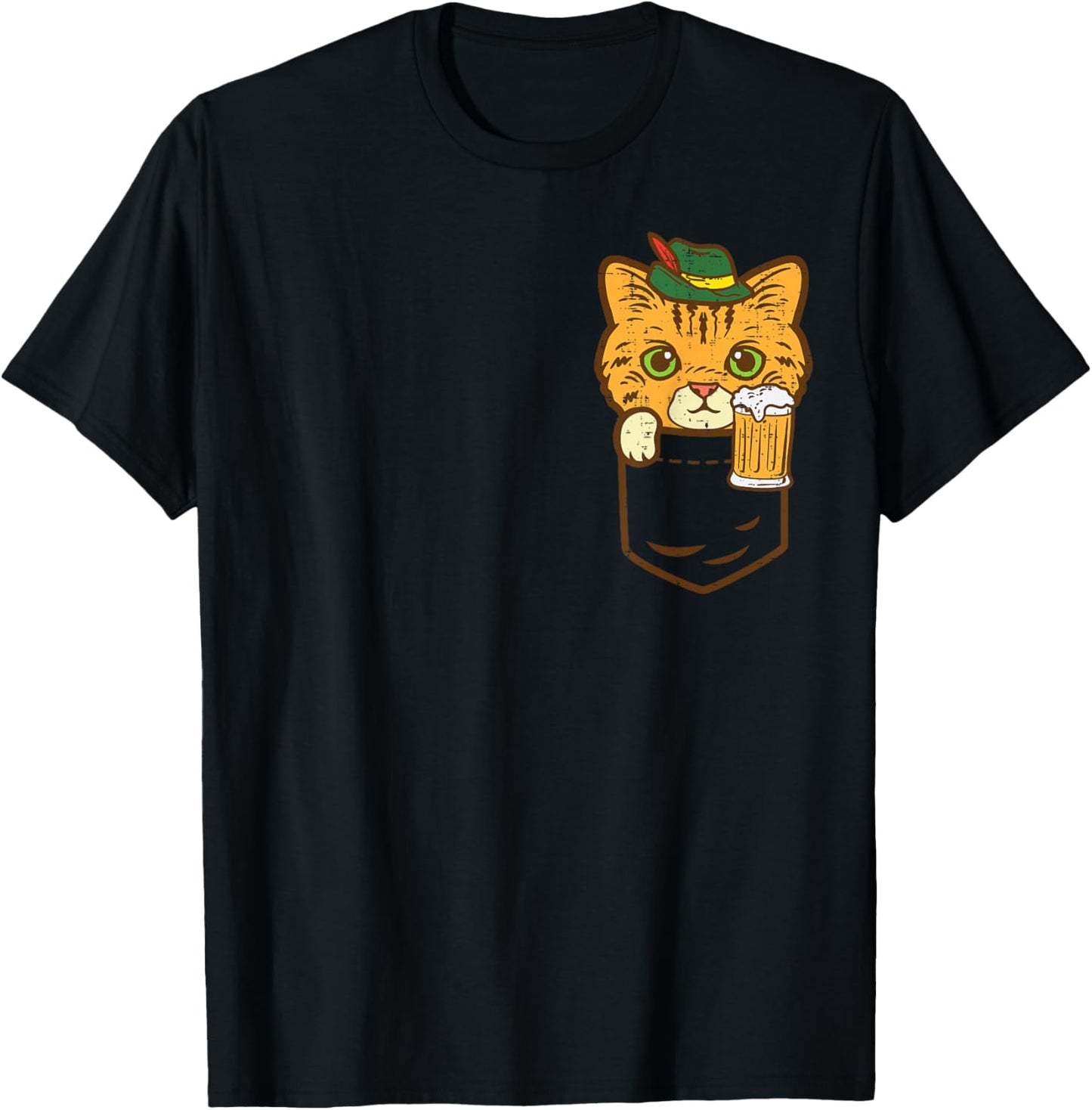Pocket Cat Oktoberfest Hat Bavarian Kitten German Men Women T-Shirt - T-Shirt | Black