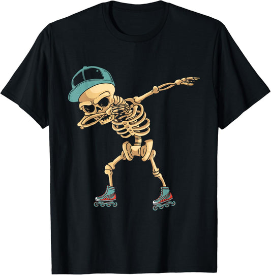 Dabbing Dab Skeleton Roller Blades Skating Blades Fun T-Shirt - T-Shirt | Black