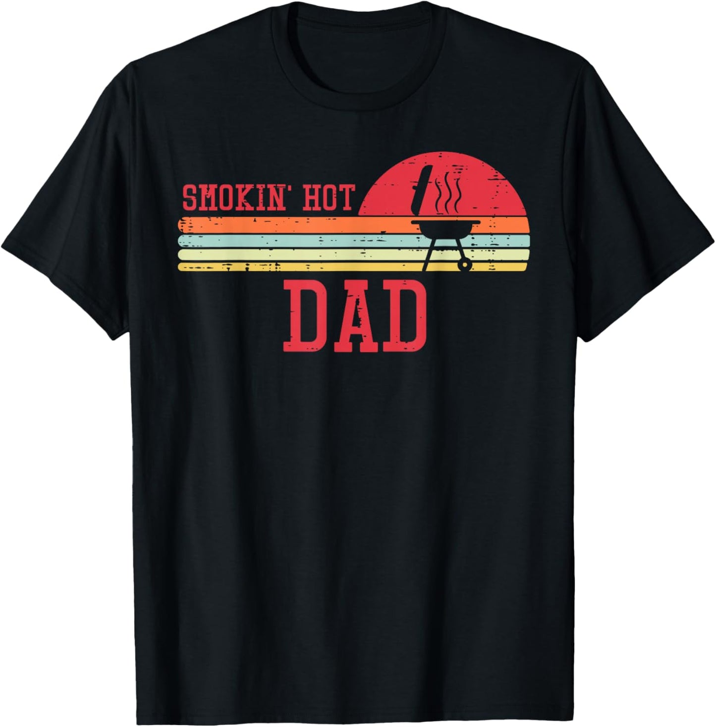 Smokin Hot Dad Chest Sunset Retro Grill Bbq Daddy Papa Men T-Shirt - T-Shirt | Black