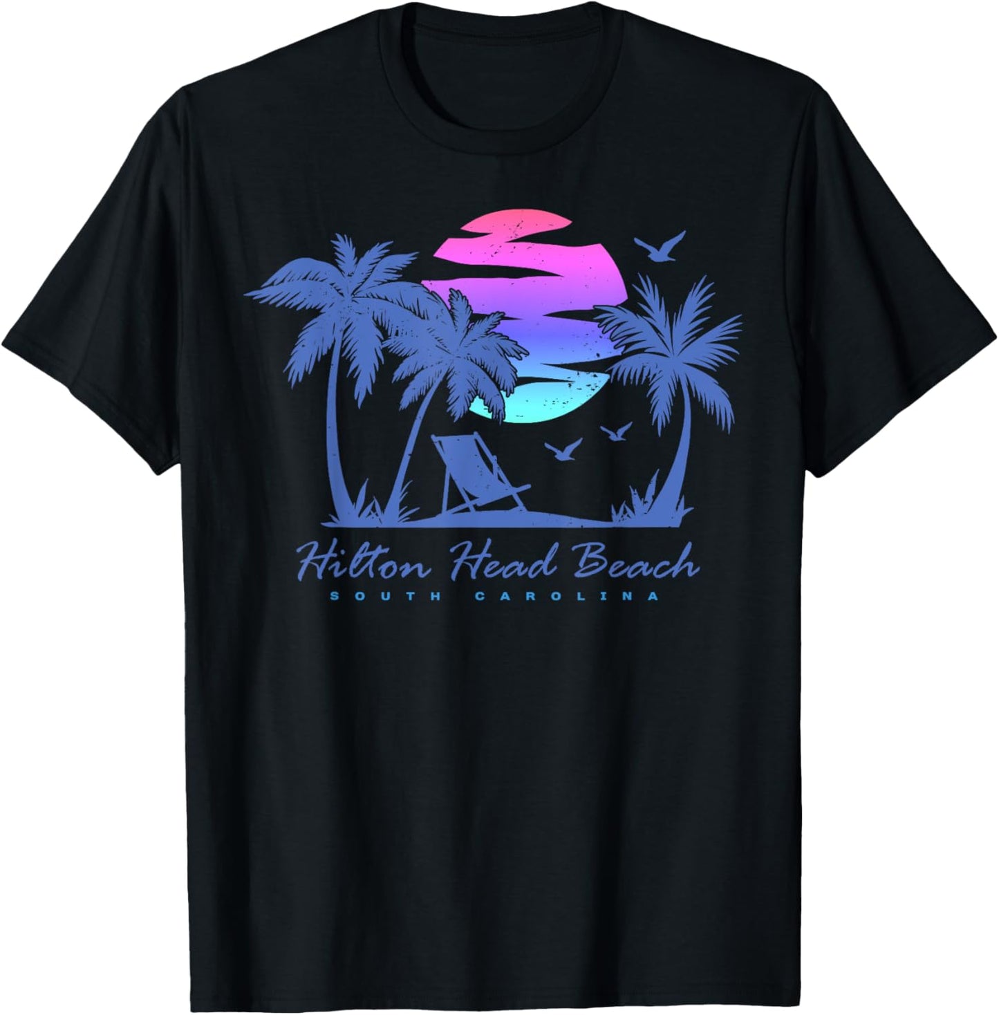 HILTON HEAD BEACH SOUTH CAROLINA Vacation Vintage Sunset Men Women Kids T-Shirt - T-Shirt | Black