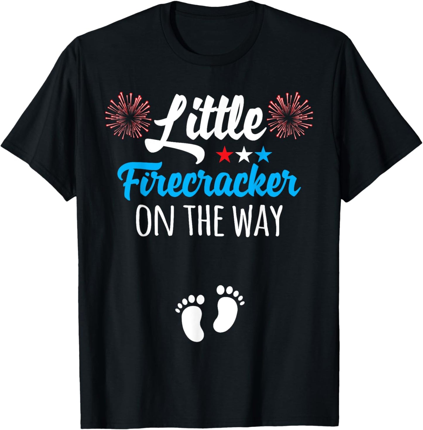 4th of July Pregnancy Shirt Little Firecracker on the Way Women Men T-Shirt - T-Shirt | Black